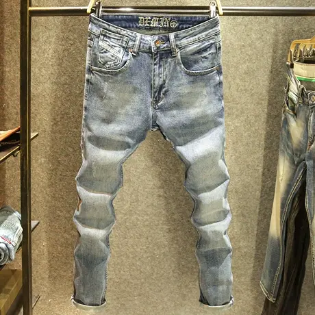 个性口袋设计师款牛仔裤男修身小脚男士长裤潮牌韩版百搭休闲裤子商品大图