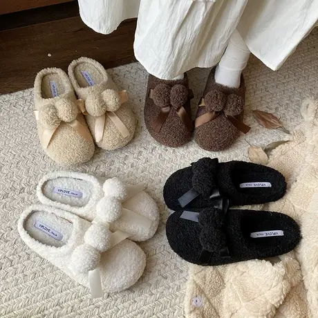 包头半拖鞋女外穿2023秋冬新款休闲懒人毛毛拖平底可爱轻便棉拖图片