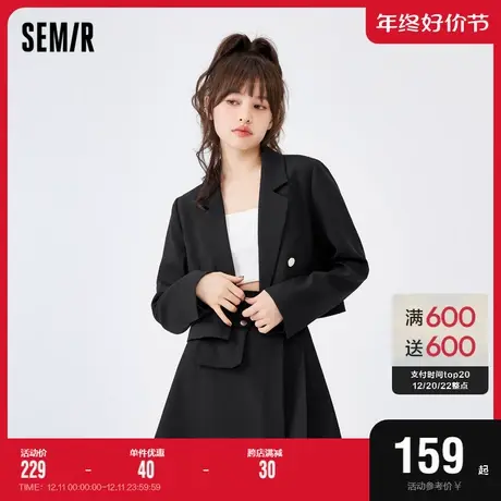 森马西装外套女短款黑色2022春秋新款百搭女士休闲西服小个子chic商品大图