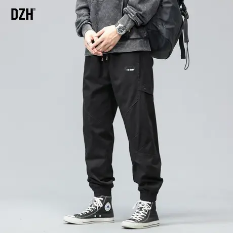 男士黑色工装裤男秋冬款纯棉休闲裤2024新款潮牌痞帅裤子束脚裤潮商品大图