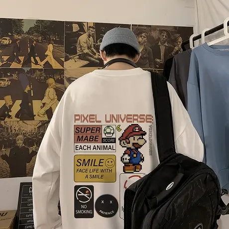 圆领马里奥卫衣男ins潮流春秋季宽松情侣美式无帽潮牌港风上衣服商品大图