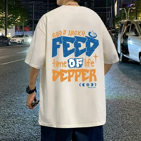 美式短袖T恤男夏季2024新款纯棉重磅上衣宽松潮牌男装半袖体恤衫商品大图