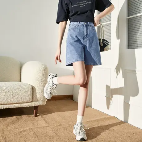 唐狮春夏季女牛仔短裤宽松显瘦阔腿高腰潮薄款辣妹五分中裤子女商品大图