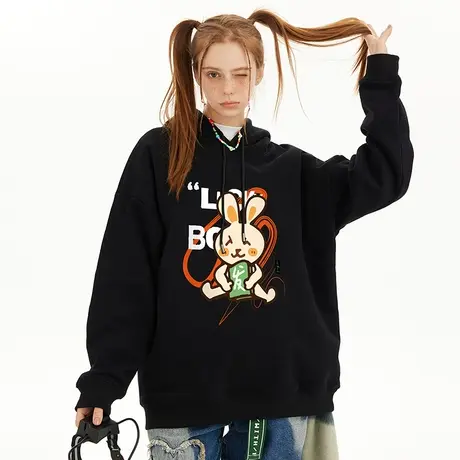 Nuthink国潮潮流可爱风兔子连帽卫衣男冬季潮牌ins宽松大码情侣装商品大图