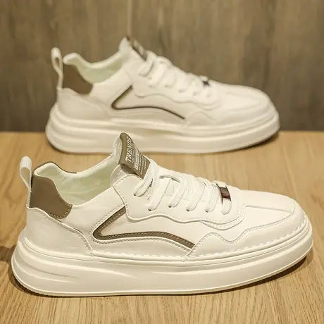 男鞋春秋季潮流休闲百搭小白鞋男士韩版运动真皮板鞋厚底2024新款商品大图