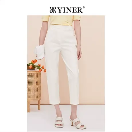 YINER音儿女装夏季百搭通勤直筒休闲裤米白色长裤商品大图