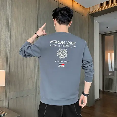 圆领男士卫衣长袖t恤宽松潮牌潮流打底衫上衣服体恤2021春季新款商品大图