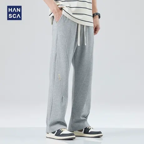 hansca运动休闲裤男春季灰色美式潮牌高街大码痞帅直筒拖地卫裤子商品大图