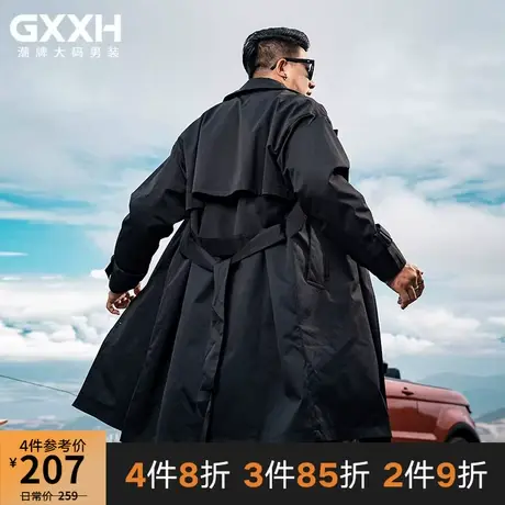 GxxH潮牌大码男装 加肥加大号个性肥佬秋季中长款风衣外套200斤商品大图