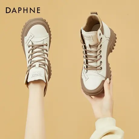 达芙妮真皮高帮鞋女秋冬新款加绒马丁靴女棉鞋女厚底内增高短靴女商品大图