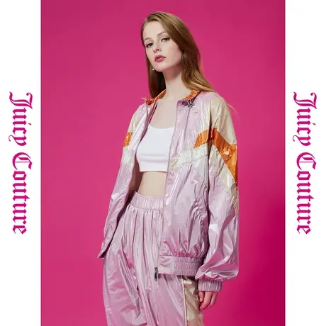 Juicy Couture橘滋初秋冬新款氧气少女印花亮面拼色女外套图片