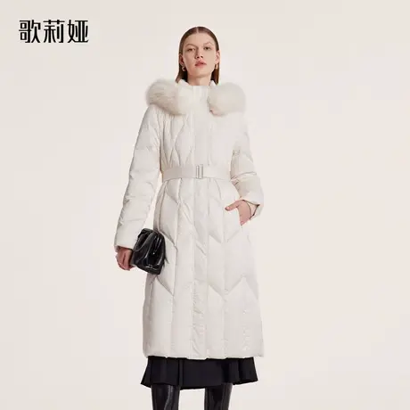 歌莉娅长款羽绒服女2023冬季新款保暖白色鹅绒连帽外套1BDC8D840图片