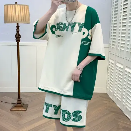 短袖t恤男青少年宽松夏季韩版潮流学生男装搭配一套帅气运动套装商品大图