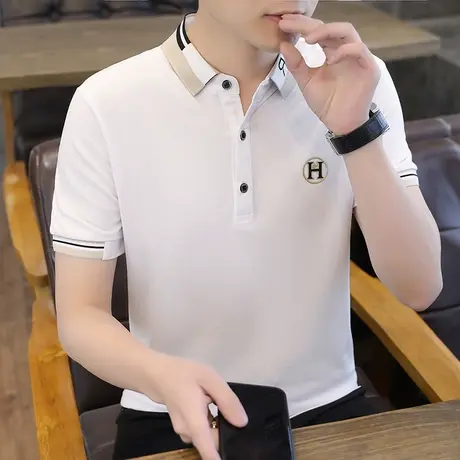男士短袖t恤休闲黑色翻领上衣2023夏季新薄款潮休闲商务Polo衫男T商品大图