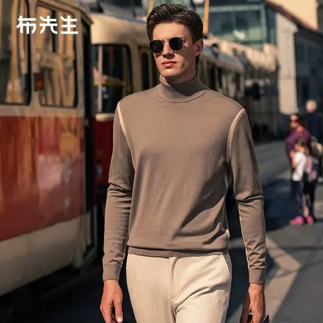 MrBu布先生拼色可翻高领羊毛t恤男2023秋冬气质绅士羊毛衫BT12208商品大图