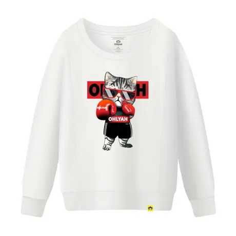 Ohlyah秋装上衣女潮卫衣打拳猫cat印花长袖圆领闺蜜姐妹大码上衣商品大图