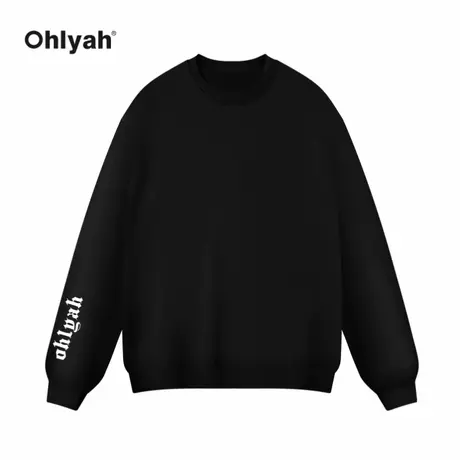 Ohlyah黑色潮牌哥特风高街oversize长袖t恤男女字母印花圆领卫衣商品大图