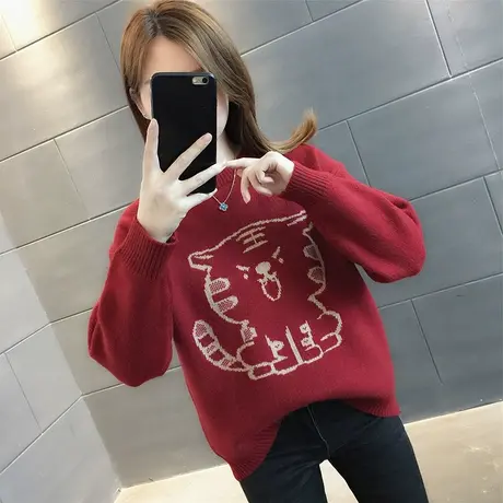 圆领毛衣女2023年新款爆款秋冬上衣宽松外穿内搭洋气针织衫女外套商品大图