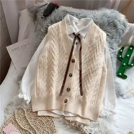 毛衣马甲女宽松显瘦外穿新款春秋装背心坎肩秋季无袖针织开衫上衣图片