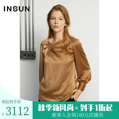 恩裳商场同款春季时尚简约个性领口褶皱设计光泽感衬衫上衣女商品大图