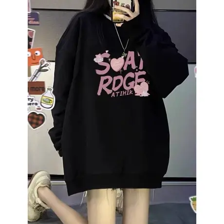 秋冬休闲无帽圆领纯棉卫衣女新款oversize潮牌长袖上衣情侣闺蜜款图片