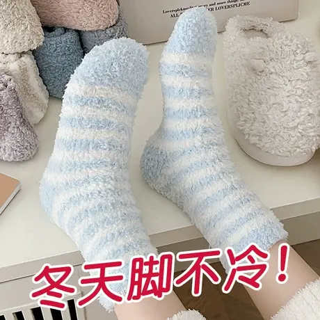 珊瑚绒袜子女秋冬款毛绒中筒娃子少女学生大童家居地板地毯睡眠袜商品大图