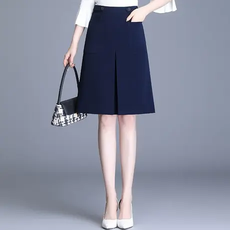藏蓝OL职业中裙a字裙女春季2023新款半身裙通勤显瘦西装裙包臀裙图片