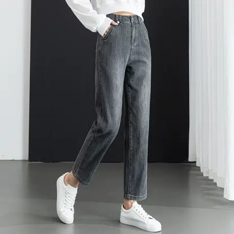 高腰灰色牛仔裤女2023年新款夏季薄款大码女裤妈妈裤子九分哈伦裤图片