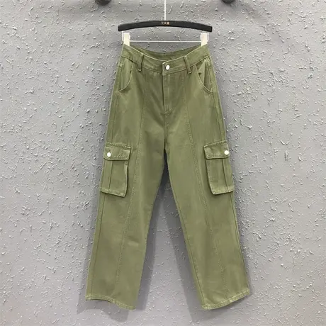 欧货牛仔工装裤女潮流裤子2023秋季新款高腰显瘦休闲宽松直筒长裤图片