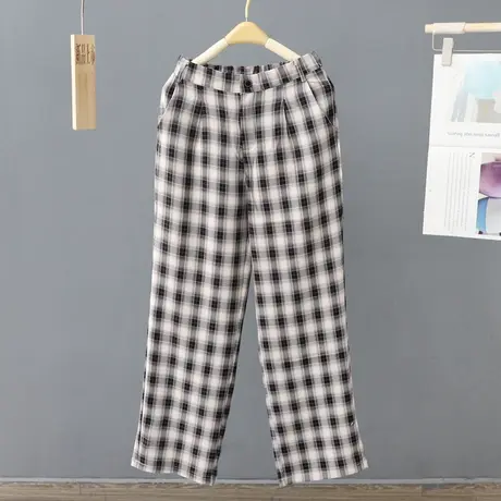 格子裤女2023早春新款黑白复古时尚高腰直筒裤休闲宽松阔腿哈伦裤图片