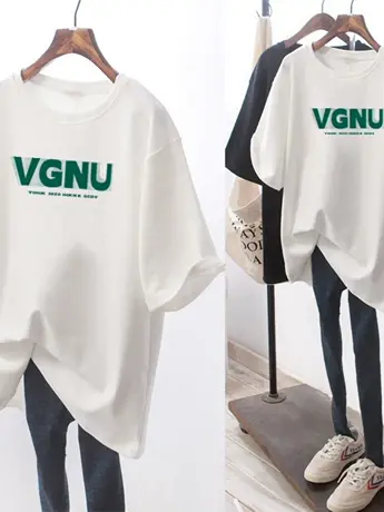 白色仿棉短袖t恤女2023新款夏季宽松大码女装秋季长袖上衣打底衫商品大图