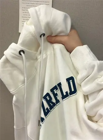 白色连帽卫衣女春秋薄款oversize潮牌美式复古宽松慵懒风外套上衣商品大图