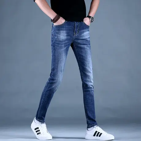 男士高端弹力加绒加厚牛仔裤男款新款秋款修身小脚休闲裤子男潮流图片