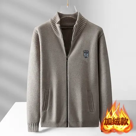 春秋针织开衫男士外套商务休闲毛衣加绒加厚冬季新款外穿粗线上衣商品大图