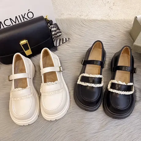 永希女鞋法式复古英伦风白色小皮鞋女春夏季制服厚底玛丽珍jk单鞋商品大图