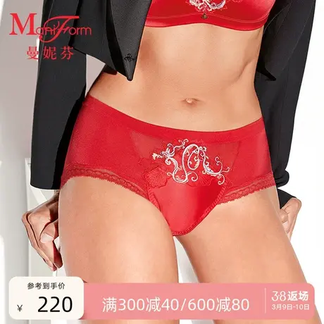 曼妮芬中腰三角裤刺绣本命年红内裤纯棉底裆女士龙纹舒适底裤商品大图