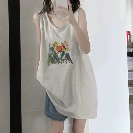 美式纯棉吊带运动坎肩背心无袖t恤女夏季外穿篮球服宽松挂脖上衣图片