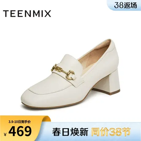 天美意粗跟英伦乐福鞋复古单鞋女高跟小皮鞋子新款CL127AA4商品大图