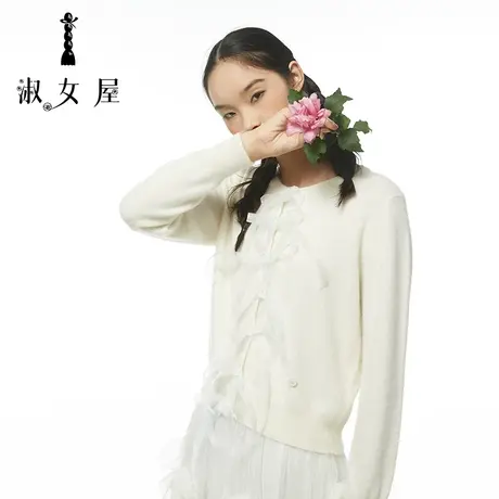 淑女屋官方旗舰店毛衣秋冬女2023新款圆领蝴蝶结毛衣图片