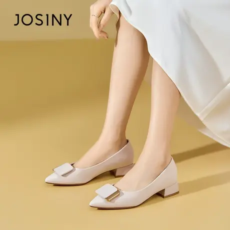 Josiny/卓诗尼尖头粗跟浅口通勤单鞋女夏季2032新款软皮时尚船鞋商品大图