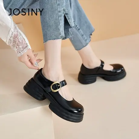 卓诗尼厚底玛丽珍女鞋2022年秋季新款小皮鞋女复古高跟粗跟jk单鞋图片