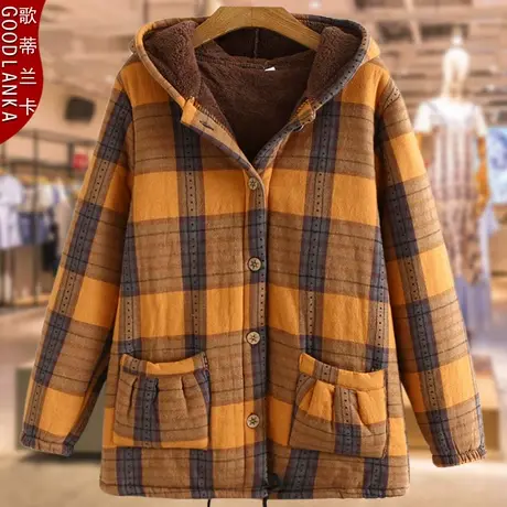 40-50岁中年胖妈妈冬装加绒小棉袄宽松洋气连帽加绒保暖棉衣外套商品大图