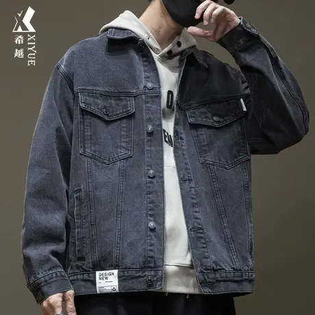 希越牛仔外套男士工装夹克男春秋季宽松大码潮流复古加绒加厚上衣商品大图