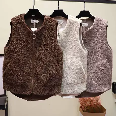 2023秋冬新款韩版短款毛绒外套女宽松无袖马甲女学生显瘦背心上衣商品大图