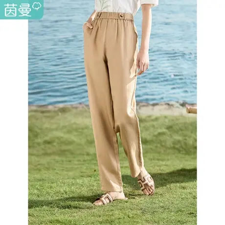 【商场同款】茵曼休闲通勤九分裤2023夏季女装新款卡其色直筒裤子图片