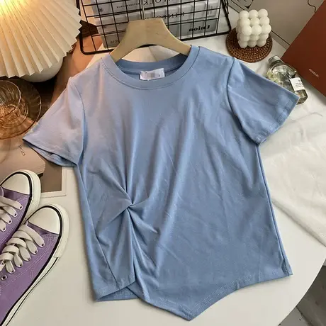 设计感小众显瘦短袖T恤女夏季新款不规则别致别致小心机短款上衣商品大图