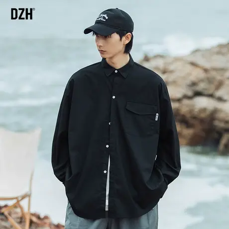 男士黑色长袖衬衫男高级感潮牌男装2023新款工装衬衣外套秋季寸衫商品大图