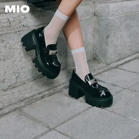 [张佳宁同款]MIO米奥2025春季学院乐福鞋增高小皮鞋闪钻单鞋女鞋图片