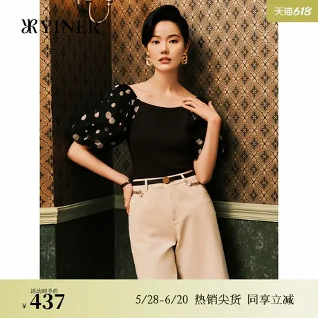 【1996系列】YINER音儿女装夏季波点上衣泡泡袖毛针织衫图片