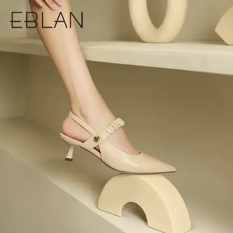 伊伴2023夏季新款女鞋时装凉鞋小羊皮酒杯跟高跟尖头法式后空单鞋商品大图